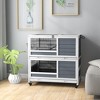 PawHut Indoor Rabbit Hutch w/ Wheels, 2-Tier Rabbit Cage, 35.5" Wooden Guinea Pig Cage with Feeding Trough, Removable Trays Ramps & Openable Top, Gray - 2 of 4