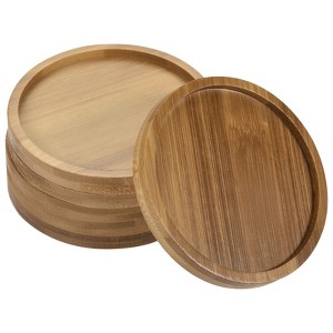 Unique Bargains Indoors Bamboo Round Plant Pot Saucers Flower Drip Tray Wood Color 6 Pcs - 1 of 4