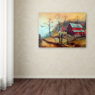 Arie Reinhardt Taylor Red Barn and Hawk Landscape Canvas Art
