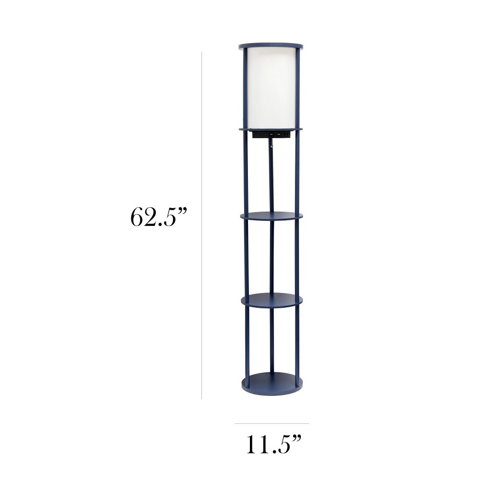 Photos - Floodlight / Street Light 62.5" Round Modern Shelf Etagere Organizer Storage Floor Lamp with 2 USB Charging Ports and 1 Charging Outlet Navy Blue - Si