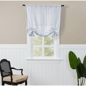 Kate Aurora Country Farmhouse Cotton Striped Tie Up Window Curtain - 63 in. Long - Blue - 1 of 4