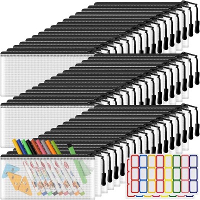 Fmeida 24 Pack Mesh Zipper Pouch Bags Small, Zipper Pencil Pouches, 9.2 x 4.7 in Clear Pencil Pouch Bulk, Pencil Bags with Zipper