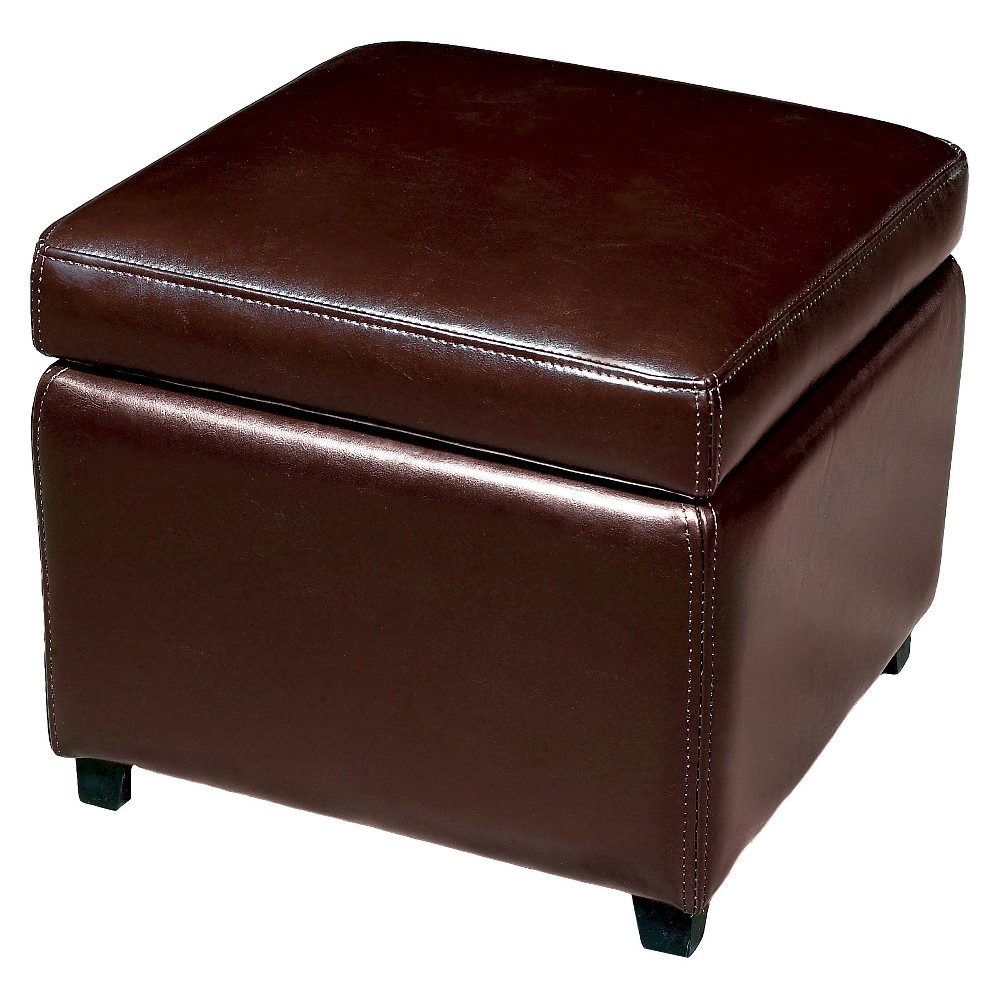 Photos - Pouffe / Bench Full Leather Small Storage Cube Ottoman Dark Brown - Baxton Studio