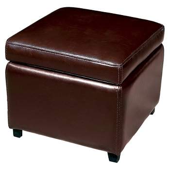 Full Leather Small Storage Cube Ottoman Dark Brown - Baxton Studio