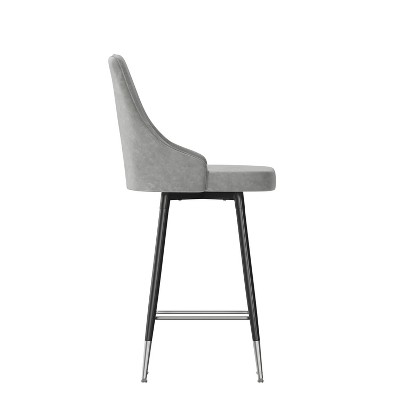Gray Leather and Chrome Counter Height Stools - Set of 2