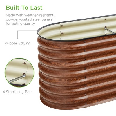 Wood Grain 8x2x2ft Oval Metal Raised Garden Bed Planter