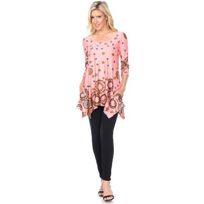 Women's 3/4 Sleeve Printed Erie Tunic Top with Pockets - White Mark