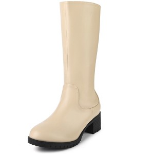 Perphy Women's Round Toe Side Zip Low Chunky Heels Mid Calf Boots - 1 of 3