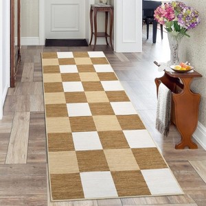 Entryway Runner Rug – Modern Checkered Washable Stain-Resistant Non-Slip Minimalist Plaid Carpet for Hallways Kitchen Laundry. - 1 of 4