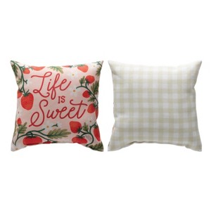 Manual Woodworks and Weavers Strawberry Fields Climaweave Pillow – 9x9 Decorative Accent Cushion - 1 of 3