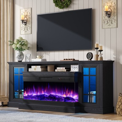 AMERLIFE 3-Sided Glass Fireplace TV Stand with LED Lights