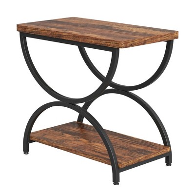 Resenkos Sofa Side End Table, End Table, Couch Table,2-Tier End Table, Rectangular Side Table with Stylish Metal Frame,Faux Marble White & Gold