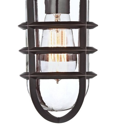 Marlowe Rustic Bronze Cage Outdoor Wall Light with Glass Shade