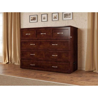Walnut Full Murphy Bed Chest with Storage Drawer