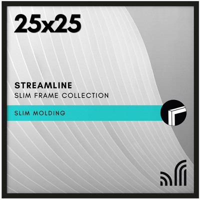 Americanflat 25x25 Picture Frame with Polished Plexiglass - Streamline Collection - Thin Square Picture Frame for Wall Display - Black