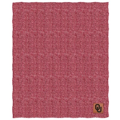 NCAA Oklahoma Sooners Two- Tone Sweater Knit Throw Blanket with Faux Leather Logo Patch