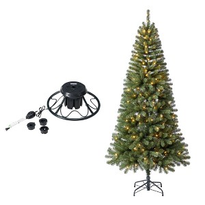 Home Heritage 1-1.75" Artificial Christmas Tree Base Rotating Metal Stand with 7 Foot Brighampton Spruce Artificial Christmas Tree with LED Light - 1 of 4