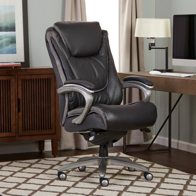ErgoExecutive High-Back Black Leather & Wood Swivel Office Chair