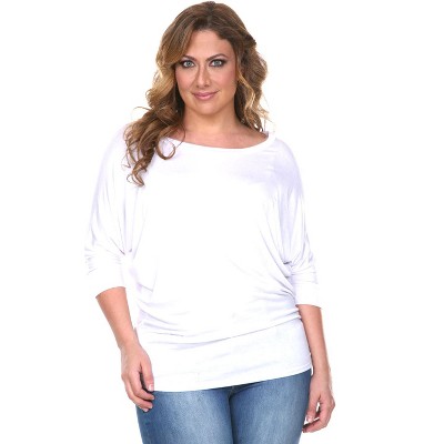 Women's Plus Size Bat Sleeve Tunic Top - White Mark