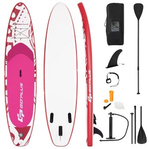 Costway 10.5’ Inflatable Stand Up Paddle Board SUP W/Carrying Bag Aluminum Paddle Pink - 1 of 4