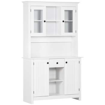 Lavish Home Microwave Stand with Drawer - Rolling Storage Cabinet with Doors and Locking Wheels - Freestanding Kitchen Storage, White and Gray