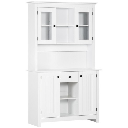 SMOOL Kitchen Storage Cabinet Freestanding Pantry with 4 Doors and 2  Drawers, White