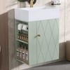 Gulches 20 in 3 in Undermount Rectangular Bathroom Sink in Green MDF Ceramic with Diamond Pattern Door Gold Handle Side Shelves Towel Bar - 2 of 4