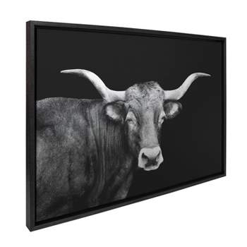 Kate & Laurel All Things Decor 23"x33" Sylvie Tudanca Cow Longhorn Bull Cattle Animal BW Framed Metallic Canvas Wall Art by Xyo