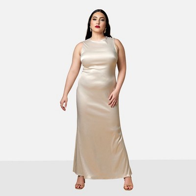 Rebdolls Women's Tulip Satin Button Shoulder Maxi Slip Dress