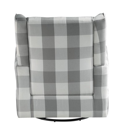 Gray Plaid Swivel Accent Chair with Wood Frame