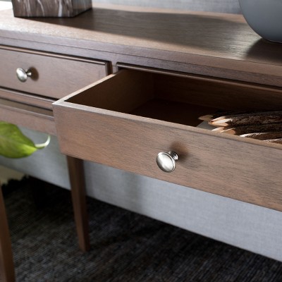 Modern Farmhouse Chic Brown Wood and Metal 2-Drawer Console Table