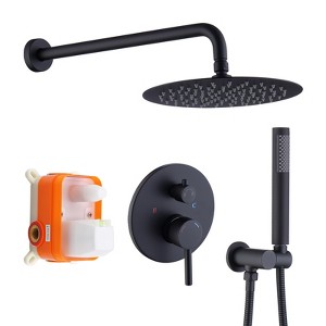 Shower System Shower Faucet Combo Set Wall Mounted with 10" Rainfall Shower Head and handheld shower, Matte Black Finish with Brass Valve Rough-In - 1 of 4