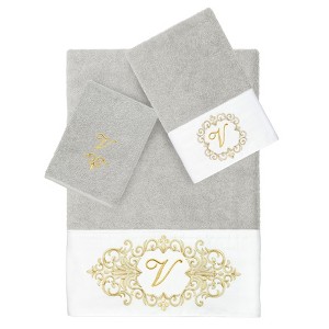 Linum Home Textiles 100% Turkish Cotton MONICA Gold Thread 3PC Embellished Towel Set - 1 of 4