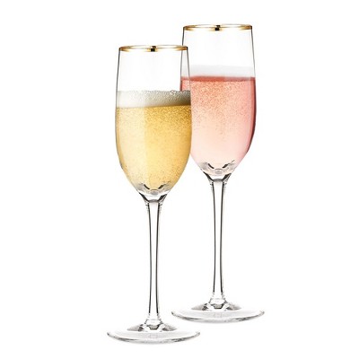 Berkware Tall Champagne Flutes with Gold Tone Rim - 8.1oz (Set of 2)