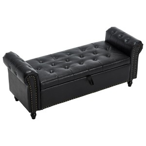 Vynxaria Upholstered Storage Ottoman Bench - 55.12"Black Button Tufted with Rivet Accents - 1 of 4