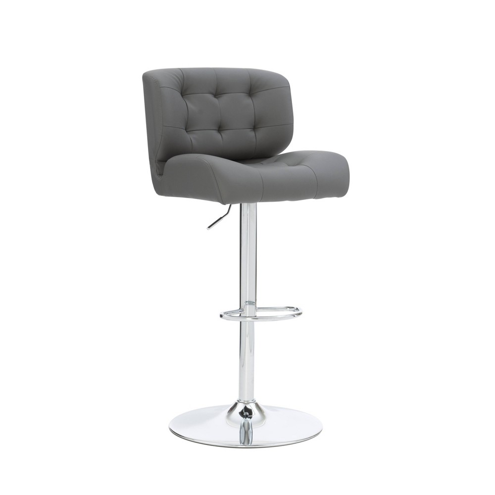 Photos - Chair Seeger Tufted Faux Leather Adjustable Metal Swivel Barstool Gray - Powell: Chrome-Plated Base, Footrest