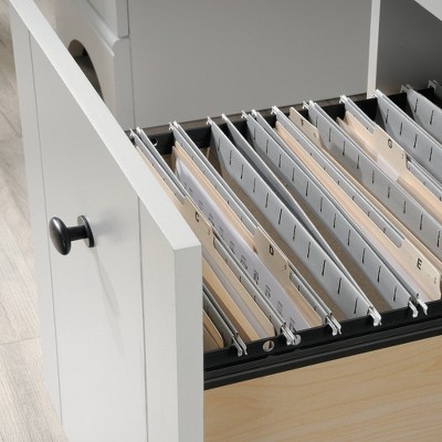 Soft White Multifunctional Computer Desk with Cherry Accent and Storage