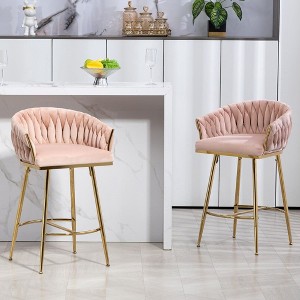 CAVINAS Set of 2 Velvet Bar Stool with Hand-Wave Back,26'' Counter Stools with Golden Chrome Base & Footrest for Home Pub & Kitchen Island - 1 of 4