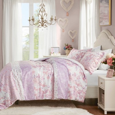 Twin/Twin XL Pink Floral Paisley Microfiber Duvet Cover Set