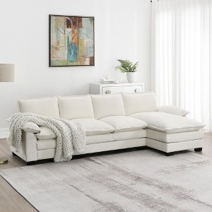 Modern L-Shaped Chenille Sofa, 5-Seater with Double Cushions, Sleeper Couch for Living Room. - 1 of 4