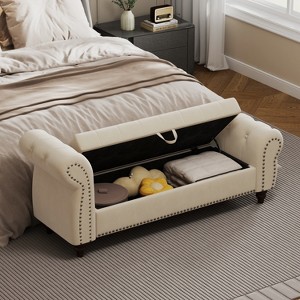 TiramisuBest 64.5" Velvet Storage Bed Bench - Tufted Chaise Lounge with Antique Nails, Khaki - 1 of 4