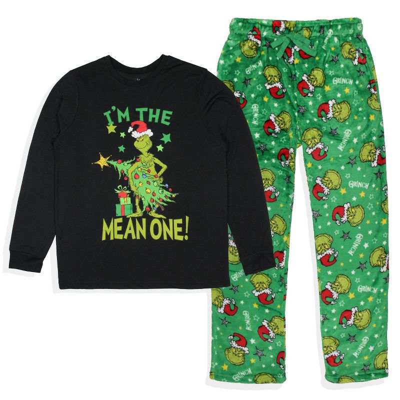 Dr. Seuss The Grinch Men's I'm The Mean One Adult Lounge Pajama Sleep Set, 1 of 6