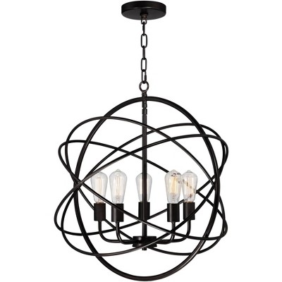 Franklin Iron Works Bronze Orb Foyer Pendant Chandelier 24 3/4" Wide LED 5-Light Industrial for Dining Room House Kitchen Entryway