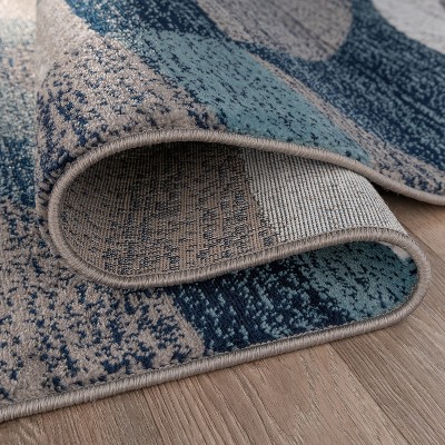 Blue and Gray Abstract Geometric Washable Area Rug 6'6" x 9'