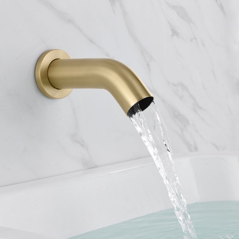 SUMERAIN Waterfall Wall Mount Tub Faucet with Hand Shower Sprayer, 3 Cross Handle, Brushed Gold, 5 of 10