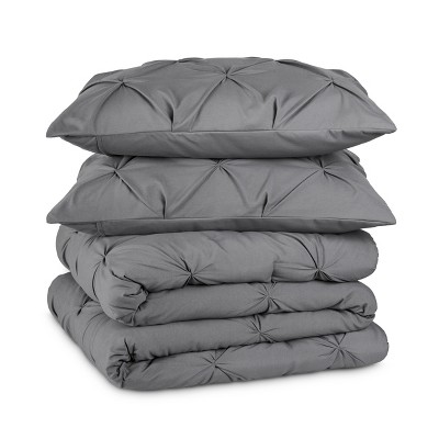 Full Gray Microfiber Pintuck Down Alternative Comforter Set