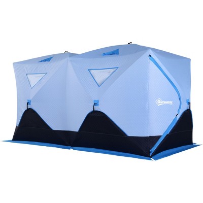 Outsunny 2 Person Ice Fishing Shelter, Waterproof Oxford Fabric Portable  Pop-up Ice Tent with Bag for Outdoor Fishing, Red