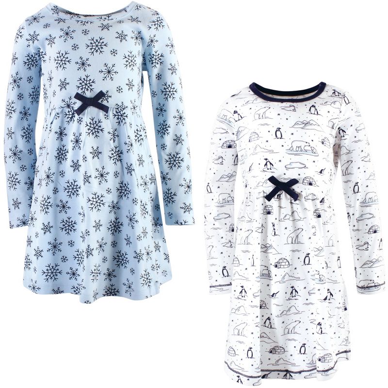 Touched by Nature Big Girls and Youth Organic Cotton Long-Sleeve Dresses 2pk, Arctic, 3 of 8