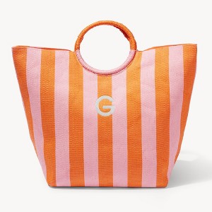 Personalization Mall Tropical Tides Initial Paper Straw Striped Bag, Orange - 1 of 4
