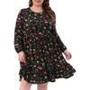 Agnes Orinda Women's Plus Size Floral Pleated Tiered Crew Neck Long Sleeve Casual Midi Dress with Pocket - 2 of 4